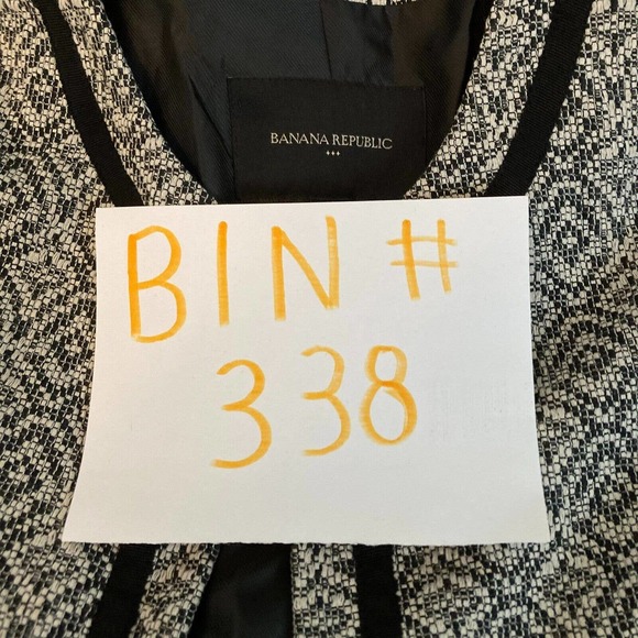 Banana Republic Jacket Blazer Women Sz 6 Black White Tweed Contrast Trim Pockets - Picture 9 of 9